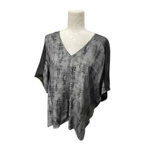 Eileen Fisher Silk Blouse V Neck Lace Print Relaxed Lagenlook Slouchy Medium